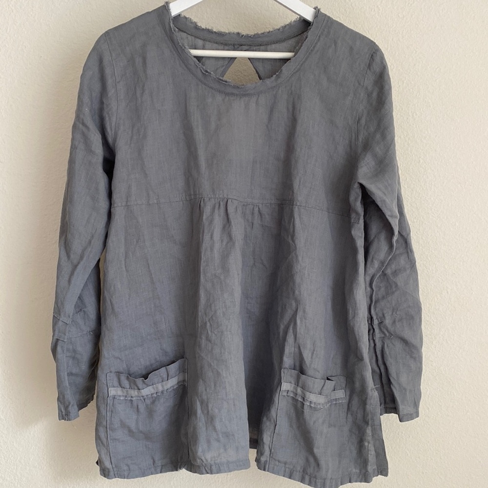 Breathe Clothing Gray Linen Babydoll Top